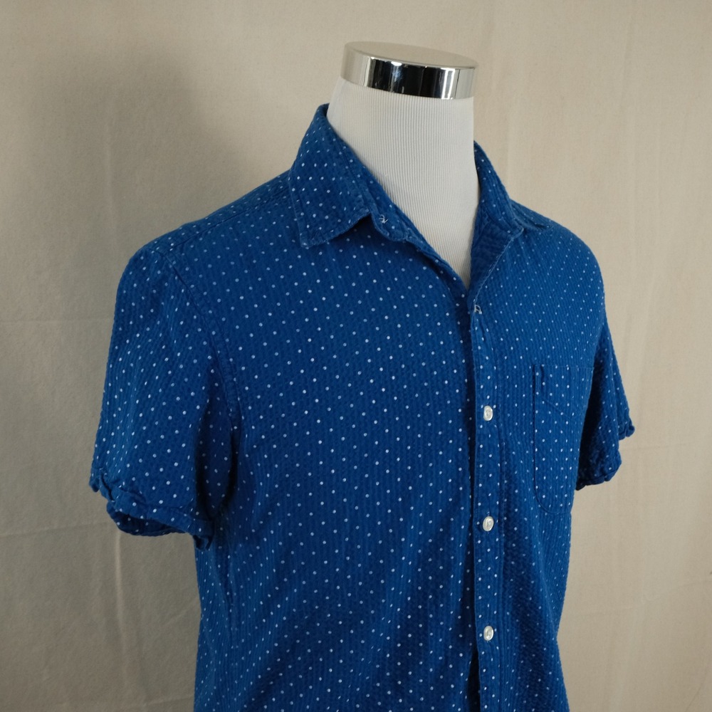 Bonobos Medium Slim Fit Button Down Shirt Blue Polka Dot Seersucker Cotton Mens